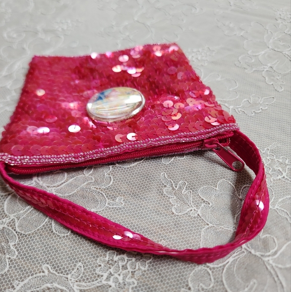 Pink Sequin DISNEY PRINCESS Small Bag Purse Gift Card Holder Coin Purse - Picture 6 of 10